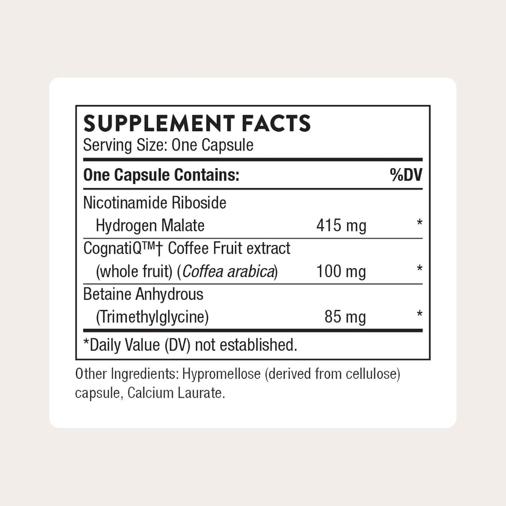 Thorne Brain Factors, Brain Health Supplement with Nicotinamide Riboside, Coffee Fruit Extract & Betaine Anhydrous, Supports Learning, Memory & Cognition*, Third-Party Certified, 30 Capsules