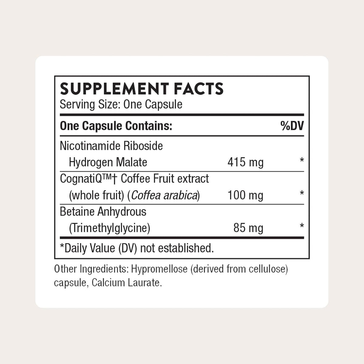 Thorne Brain Factors, Brain Health Supplement with Nicotinamide Riboside, Coffee Fruit Extract & Betaine Anhydrous, Supports Learning, Memory & Cognition*, Third-Party Certified, 30 Capsules