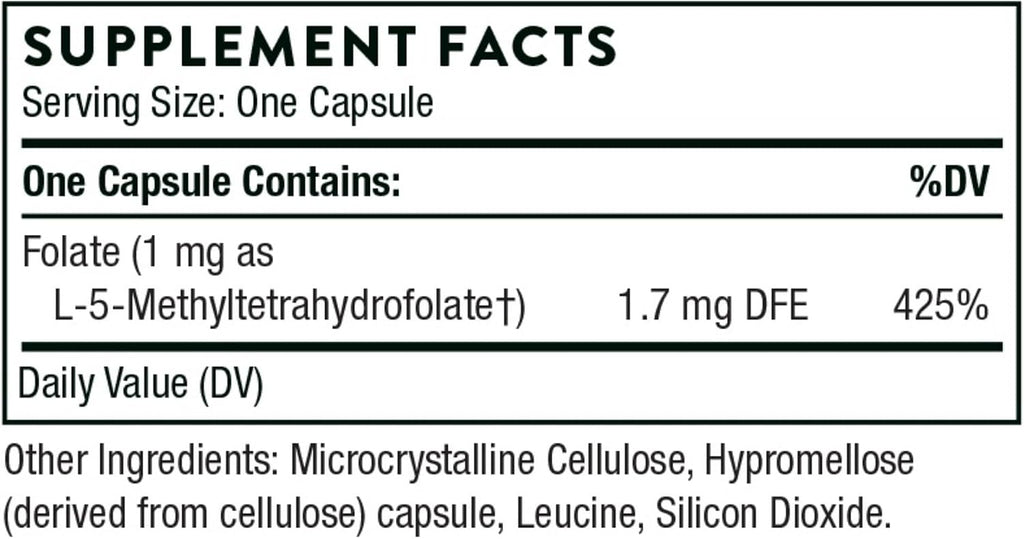 Thorne 5-MTHF 1 mg, Active Methylfolate Vitamin B9 Supplement