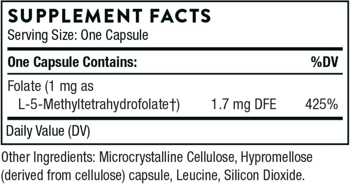 Thorne 5-MTHF 1 mg, Active Methylfolate Vitamin B9 Supplement