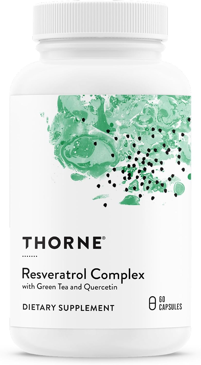 Thorne Resveratrol Complex, Supports Healthy Aging*, Trans-Resveratrol Supplement with Green Tea, Quercetin & Curcumin Phytosome, Third-Party Certified, Gluten, Dairy & Soy-Free, 60 Capsules