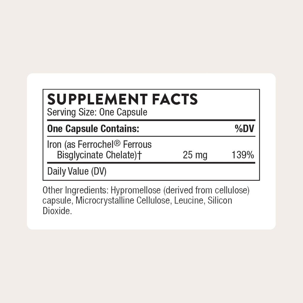 Thorne Iron Bisglycinate, 25 mg Iron Supplement, 60 Capsules