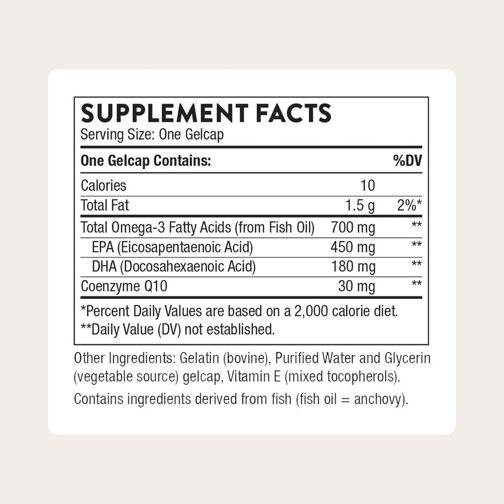 Thorne Omega-3 with CoQ10, Fish Oil Supplement with EPA & DHA, 90 Softgels