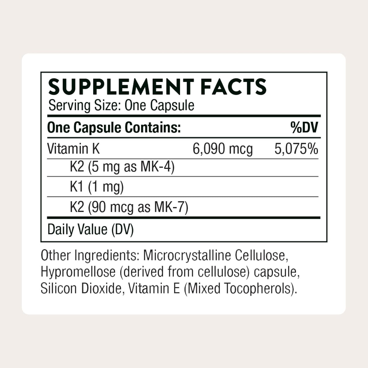 Thorne Vitamin K, Vitamins K1 and K2 (as MK-4 and MK-7), 60 Capsules