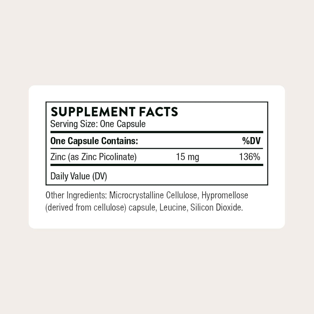 Thorne Zinc Picolinate 15 mg, Highly Absorbable Zinc, 60 Capsules