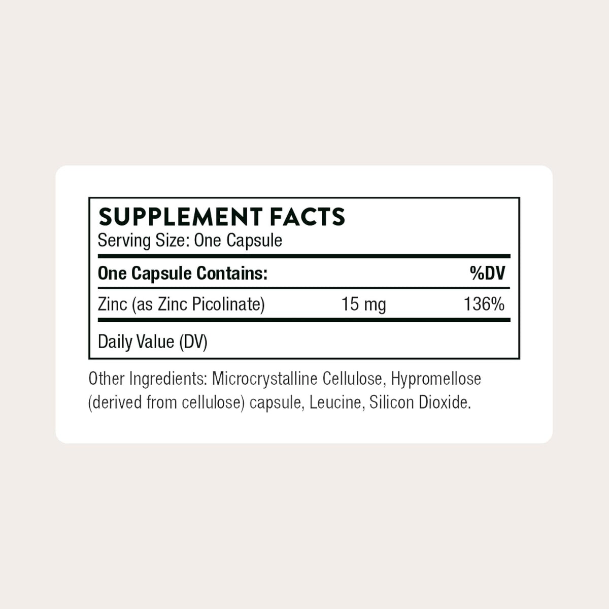 Thorne Zinc Picolinate 15 mg, Highly Absorbable Zinc, 60 Capsules