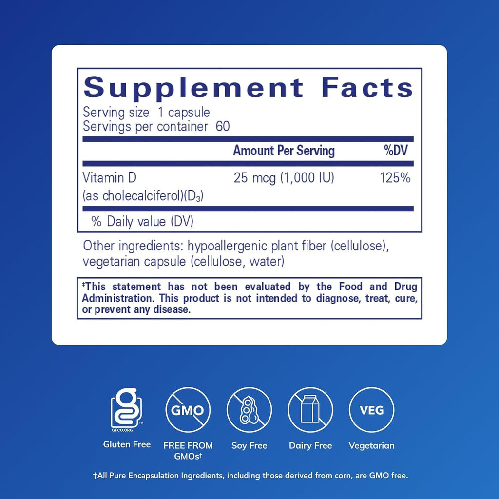 Pure Encapsulations Vitamin D3 25 mcg (1,000 IU)