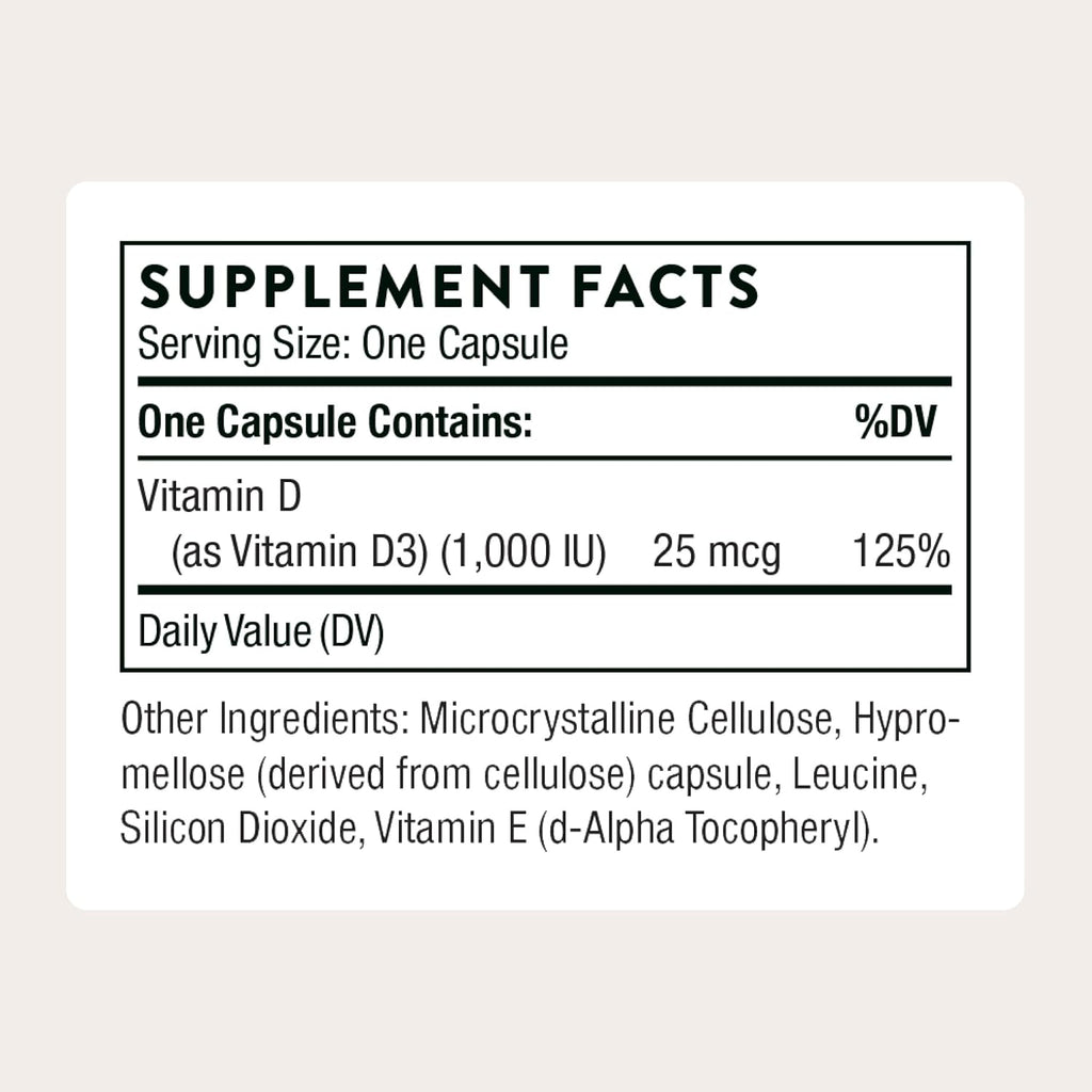Thorne Vitamin D-1,000, Vitamin D3 Supplement, 1,000 IU