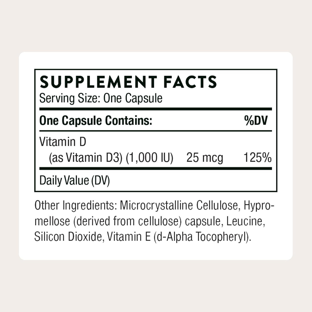 Thorne Vitamin D-1,000, Vitamin D3 Supplement, 1,000 IU