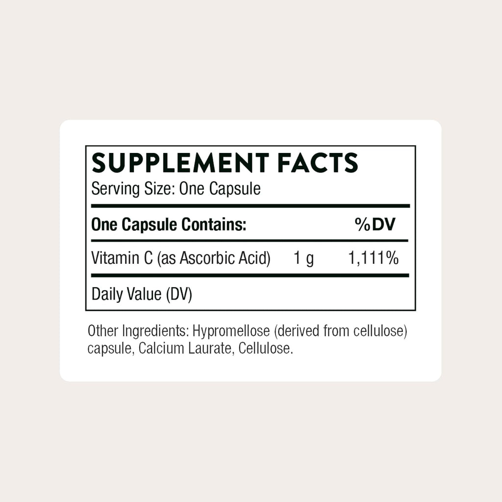 Thorne Vitamin C 1,000 mg, Ascorbic Acid Supplement, 60 Capsules