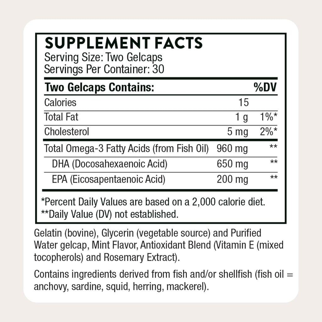Thorne Prenatal DHA, Omega-3 Fish Oil with EPA & DHA, 60 Softgels