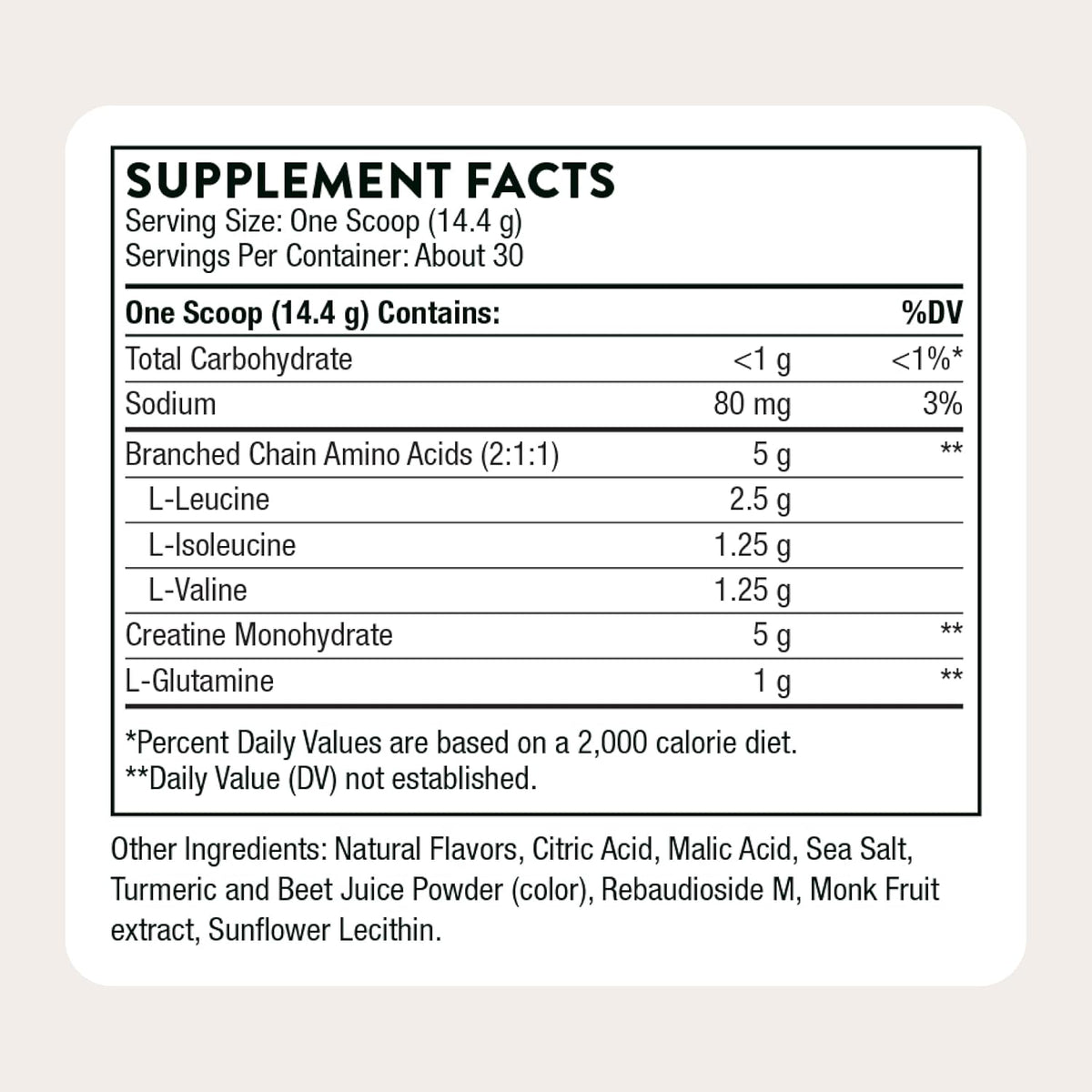 Thorne Creatine + BCAAs, 5 g Creatine Monohydrate & 5 g BCAAs, 30 Servings