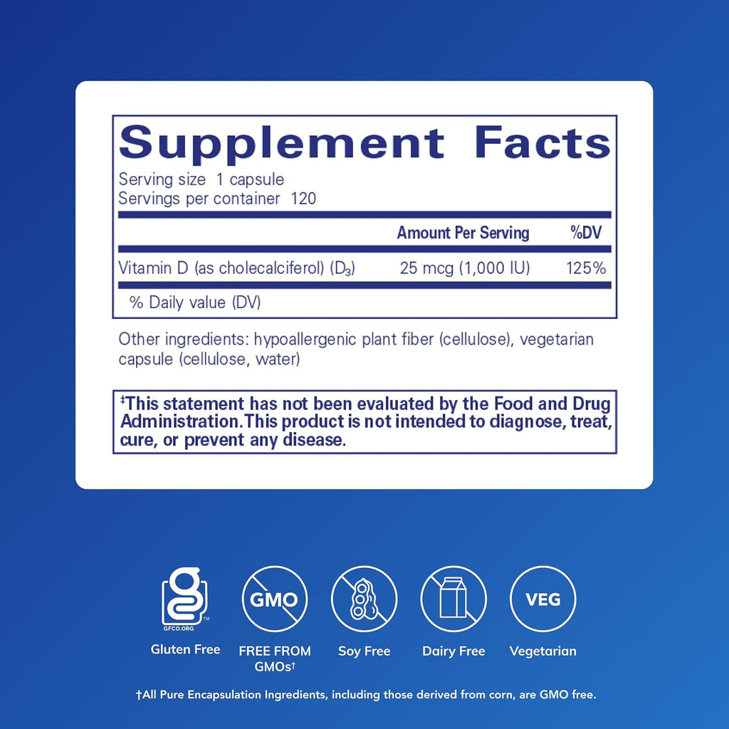 Pure Encapsulations Vitamin D3 25 mcg (1,000 IU)