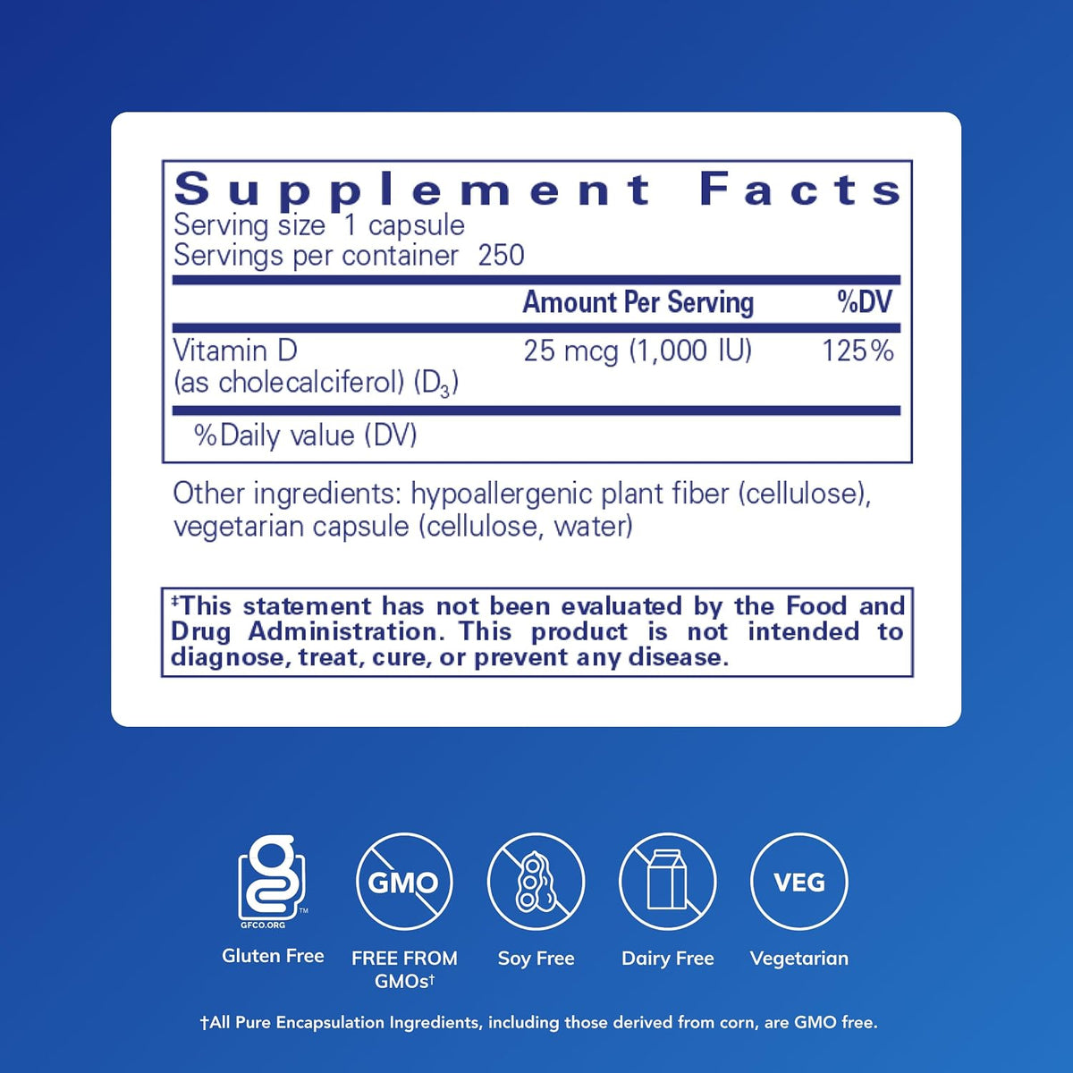 Pure Encapsulations Vitamin D3 25 mcg (1,000 IU)