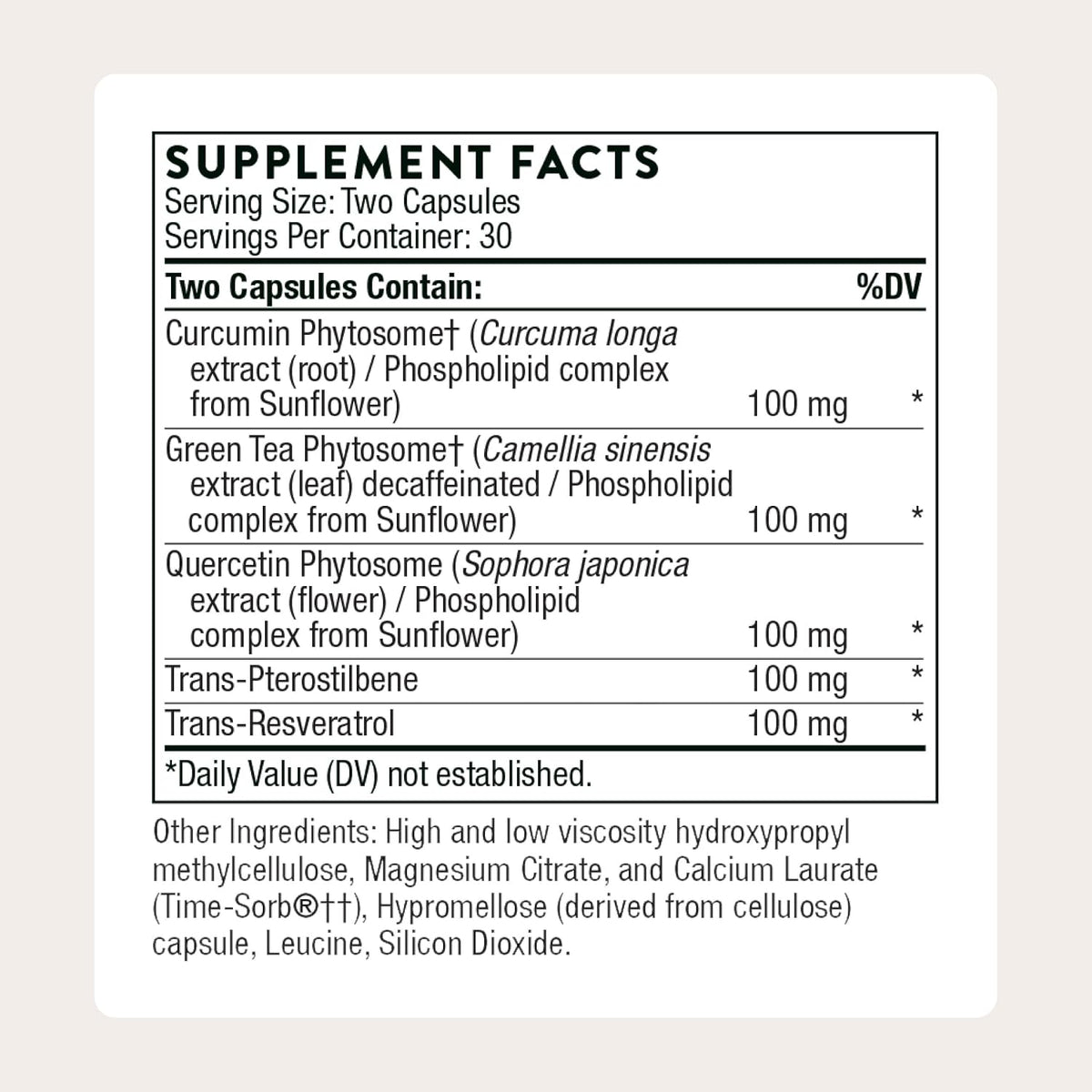Thorne Resveratrol Complex, Supports Healthy Aging*, Trans-Resveratrol Supplement with Green Tea, Quercetin & Curcumin Phytosome, Third-Party Certified, Gluten, Dairy & Soy-Free, 60 Capsules