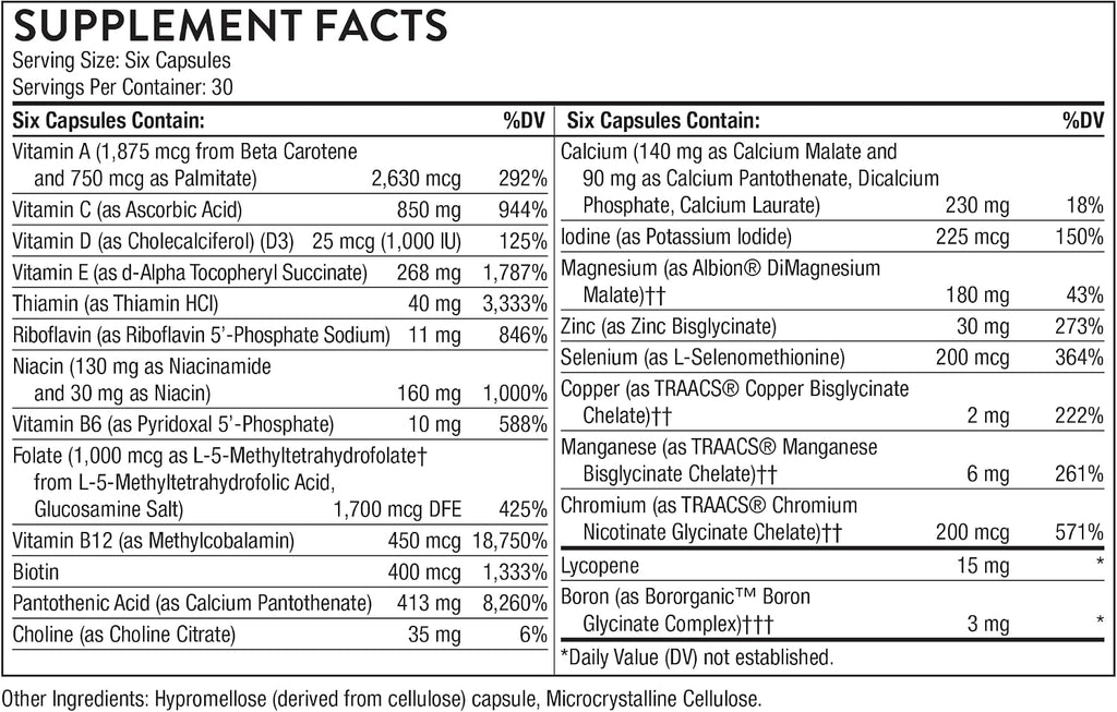 Thorne Men's Multi 50+, Comprehensive Daily Multi-Vitamin, 180 Capsules